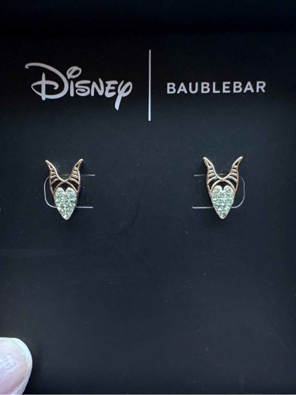 Disney BaubleBar Maleficent Horn Stud Earrings in Gold tone with Green Crystals